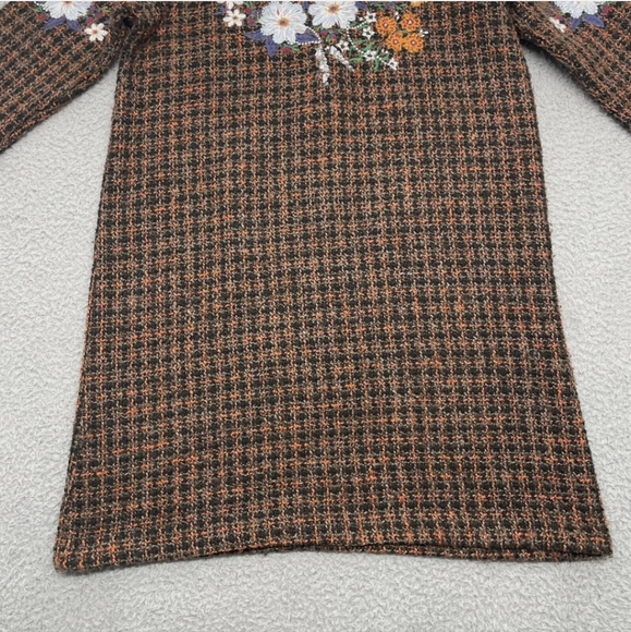 Zara Tweed Brown Orange Floral Embroidered/Sequin Sweater Dress - Picture 3 of 4